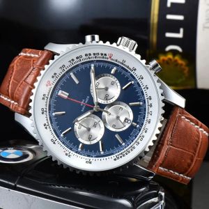 Brei Full Function 6 바늘 All Dial Work Sapphire Wristwatches Mens 시계 디자이너 럭셔리 쿼츠 시계 1884 브랜드 크로노 그래프 시계 가죽 벨트 남성 패션