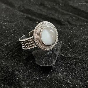 クラスターリングVentfille 925 Sterling Silve Moonstone Ring for Women Birthday Gifture Texture Retro Design Creative Jewelry Drop