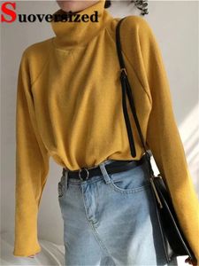 Kvinnors tvåbitar byxor Turtleneck Löst stickade toppar Korean långärmad kvinnor Pullover Oversize 80 kg Autumn tröja Elegant Knitwears Bottoming Jumper 231121