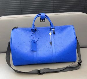 Genuine leather Mens Fashion Large handbag Travel Bag Blue Travel Bag Embossed Letter Luggage Bag Duffel Bags