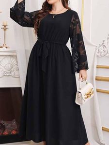 Plus Size Kleider Spot Mittlerer Osten Hohe Taille Schwarzes Polka Dot Elastisches Druckkleid Damen Kleidung Party