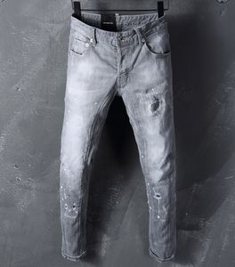 DSQ Slim Gray Erkekler Kot DSQ2 Biker kot pantolon klasik hip hop rock moto tasarımı sıkıntılı denim bisikletçisi sıska dsq2 kot 111