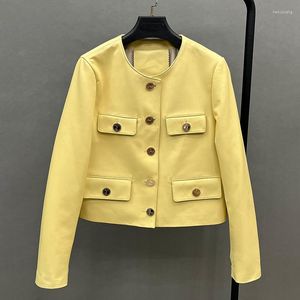 Women's Leather Women's Genuine Sheepskin Jacket Spring Autumn Design Fashion O Neck Bomber Women Coat FG8294