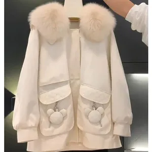 Trench da donna Grande collo di pelliccia da donna Sciolto di media lunghezza Parka Moda elegante semplicità Addensare giacca 2023 Inverno femminile Casual caldo