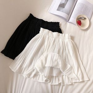 Saias de chiffon sólido shorts de verão feminino moda coreana cintura elástica plissada mini praia casual faldas saias 230420