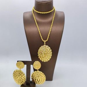 Collana Orecchini Set Moda Gioielli Placcati Oro Per Le Donne Ciondolo Rotondo 18k E 2 Pezzi Matrimoni Gioielli Da Sposa Abbigliamento Quotidiano