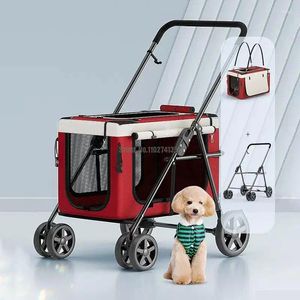 Dog Carrier Separable Folding Pet Stroller Cat Trolley Handcart 360° Steering For Using Within 20KG Breathable Car Seat