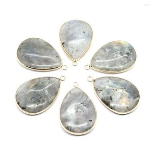 Colares pendentes Glitter de lágrima de pedra natural 26x40mm jóias finas Brincos de colar de diy charme de moda de moda Acessórios