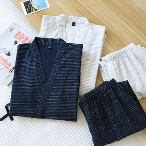 Pigiama di cotone estivo da notte da uomo Pigiama di cotone sottile Set da due pezzi Kimono Primavera Autunno Homewear Accappatoio Abito da uomo giapponese da pigiama