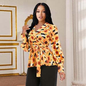 Kvinnors blusar Kvinnor Temperaturkontor Lady Slim Strap Cardigan Thin Printed Long Sleeve Top V-hals Skjortor och 2023