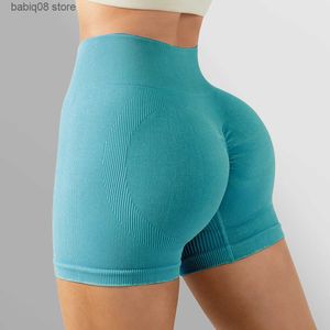 Yoga Outfit Seamless Yoga Pantaloncini sportivi Vita alta Pantaloncini fitness senza cuciture Donna Solid Push Up Gym Tights Running Cycling Biker Shorts T230421