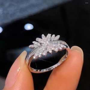 Wedding Rings 2023 Creative Design Silver Color Engagement For Women Paved White CZ Fashion Bands Jewelry Drop Ship