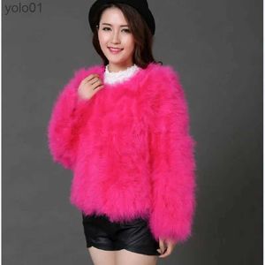 Women's Fur Faux Fur new women candy color Ostrich real fur coat lady Turkey hair shipping casual short jacket parka 20 Colors Plus SizeL231121