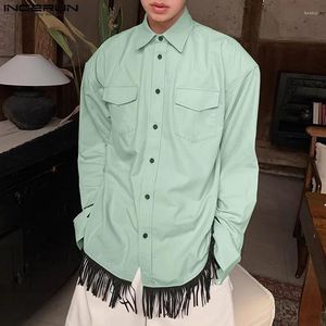 Men's Casual Shirts INCERUN Tops 2023 Korean Style Tassel Hem Design Streetwear Male Solid Comfortable Long Sleeved Blouse S-5XL