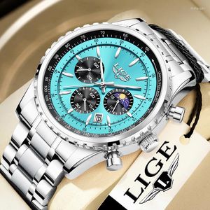 Bilek saatleri 2023 Lige Top Men İzle Quartz Man Watches Water Popess Luminous Tarih için Kronograf Sport Holwatch