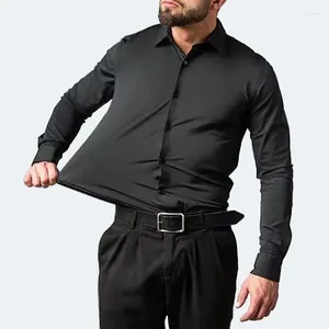 Camisas casuais masculinas camisa de manga comprida elástica negócios