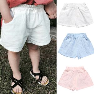 Shorts 2023 meninos de meninos verão algodão sólido linho de pp para meninas calças de harém