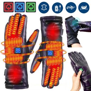 Cycling Gloves USB Electric Heated Men Women Motorcycle 3 Heating Modes Windproof PU Leather Waterproof Winter Hiking Skiing Gear 231121