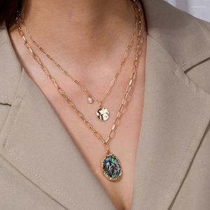ペンダントネックレスFlashBuy Fashion Voho NaturalAbalone Shell Necklace for Women long Chain Choker Collar Femmeギフト