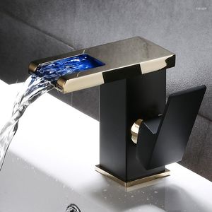 Bathroom Sink Faucets LED Facuet Waterfall Basin Faucet Brass Tap And Cold Bath Mixer Single Handle Hydropower Vanity Water