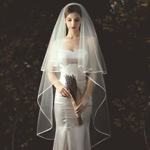 Bridal Veils White Ivory Wedding Veil Ribbon Edge Two Layers With Comb For Women Party