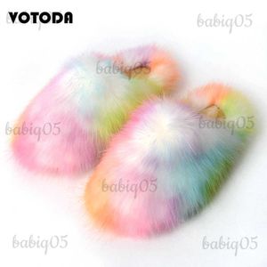 Slippers Winter Fur Slippers Women Fluffy Plush Warm Slippers Cute Furry Faux Raccoon Fur Slides Home Soft Flip Flops Ladies Cotton Shoes T231121