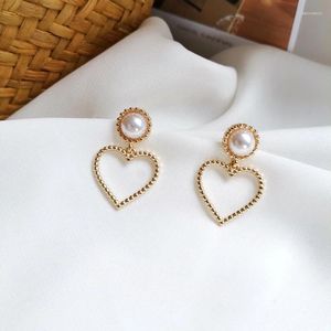 Stud Earrings S925 Silver Needle Simple Love Heart-shaped Korean Trendy Pearl Elegant Female 2023 Trend