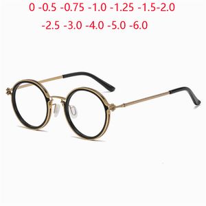 Anti-Blue Light Round Prescription Eyeglasses with Cylinder, Designer Metal Steampunk Nearsighted Glasses for -0.5 to -6.00 Prescription