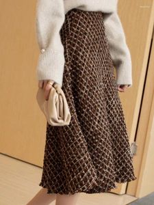 Röcke Herbst Winter Kleine Frangance Tweed Woolen Rock Für Frauen Dicke Warme Lange Plaid Koreanischen Stil Faldas Mujer Moda 2023