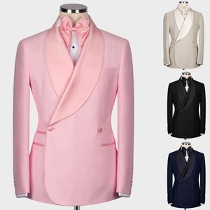 Män bröllop tuxedos företag 2 stycken set elegant lyxig full jacka byxor design sjal lapel smal fit pälsbyxor