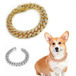Coleiras de cachorro strass metal forte corrente de ouro colar luxo aço inoxidável filhote de cachorro gato jóias