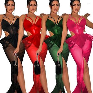 Casual Dresses Sheer Mesh Backless Split Out Long Streetwar Clothes For Women Vestidos Party Night Dress