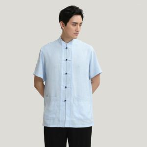 Camisas masculinas Blusa bordada de estilo chinês masculino Manga curta de linho de linho de algodão sólido Men Roupas Casual M L XL XXL