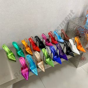 Sally Yüksek Topuklu Sandalet Çok Renkli Slingback Sandal Şık Bejeweled Stiletto Yüksek Topuk Alevi Mlano Altın Rhinestone Elbise Ayakkabı Gümüş Taban Kadın Yaz Pompalar