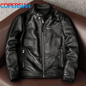 Herren-Lederimitat, trendige, reine Oberschicht, weiches Rindsleder, echtes Lederjacke, Slimfit-Mantel für Herren mit Stehkragen, 231120