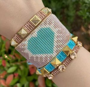 Tennis Bracelets Pretty Bead Fashion Handmade Miyuki Heart Bracelet Charm Copper Micro Diamond Rivet Crystal Rhinestone