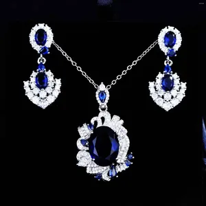 Collana Orecchini Set Boutique Gioielli Argento placcato Royal Adatto per orecchino pendente acquamarina con gemma goccia d'acqua da donna