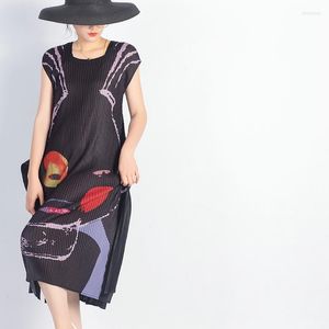 Vestidos casuais vestido de cadarço preto feminino para verão 2023 miyak dobra ashion solto tamanho grande departamento japonês doce gleat fria