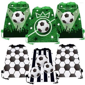 Party Decoration Soccer Print Non Woven Bags 10 Packs Football Drawstring Backpack Candy Goodie Present For Boys Birthday Favors
