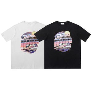 Projektantka moda odzież koszulki Rhude Summer New American Casual Letter Printing Trendy High Street Loose Okoła szyja T-shirt mężczyzn Mężczyzn Kobiet Tops Streetwear