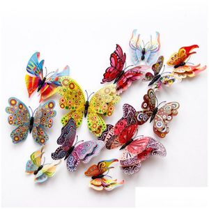 Wall Stickers Double Layer 3D Butterfly Wall Sticker On The Home Decor Butterflies For Decoration Magnet Fridge Stickers Drop Delivery Dhznc