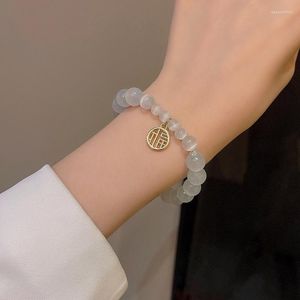 Bangle 1PC Jewelry Women Bracelet China Fu Charms Beads Strand Stretch Rope Imitation Jade Crystal