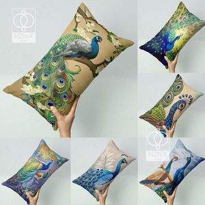 Kudde Case Classical Peacock Pillow Case Feather Print Soffa Car Bedroom Home Cushion Cover Decoration Rectangle Fashion Present