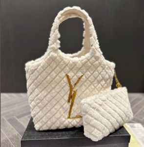 Designer Large Tote Bag Shoulder Fluffy Bag Mini Purses Cross body Bags Check Thread Purse Solid Hasp Square Stripes Shopping bag Luxury Handbags with small bag 01