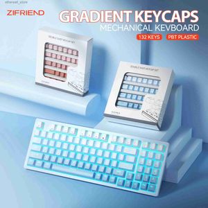 Keyboards ZIFRIEND 132pcs Keys Caps Set For DIY Mechanical Keyboard PBT Gradient Blue Keycaps CIY 60% Gaming Custom Keycap Top Side Print Q231121