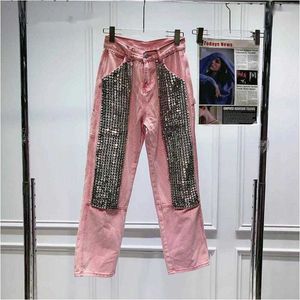 Women's Jeans Designer Style Spring Fashion Streetwear Handmade Rivet Beading Women Stylish Denim Pants