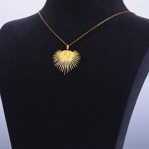 Pendant Necklaces Embossing Heart Spike Gold Color Necklace For Women Stainless Steel Neckalce Choker Everyday Trend Punk Jewelry Gift