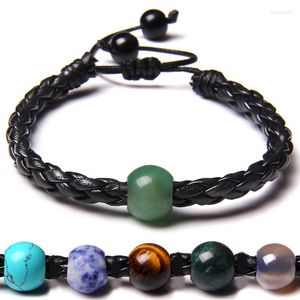 Strand 12mm Big Hole Breads Bracelet Bracelets trançados de pedra natural Aventurina Ágata Jóias de corda ajustáveis ​​para homens homens Pulsera