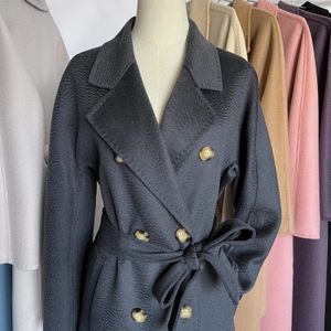 Женские куртки, кашемировое пальто, женское осенне-зимнее шерстяное пальто средней длины, женское верблюжьего цвета, черная повседневная куртка на шнуровке, классическая двубортная куртка 231205