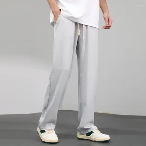 Pantaloni da uomo Estate Seta del ghiaccio Moda Elastico in vita Cravatta Allentato Casual Streetwear Gamba larga da donna dritta